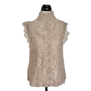 Cable & Gauge Womens Blouse Small Mock-neck Crochet Victorian Coquette Romantic